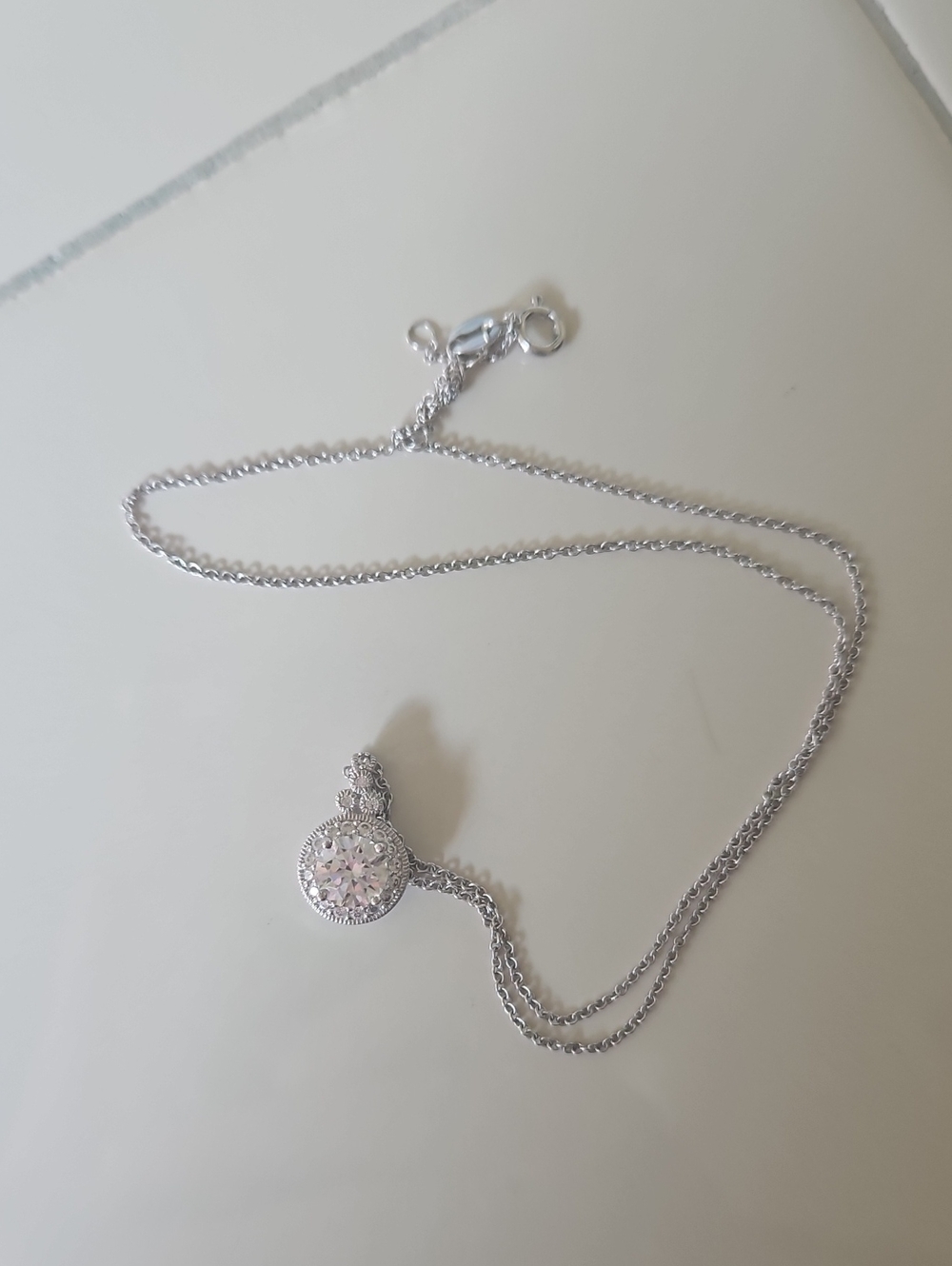 Sterling Silver Round Cubic Zirconia Pendant Necklace - Silver